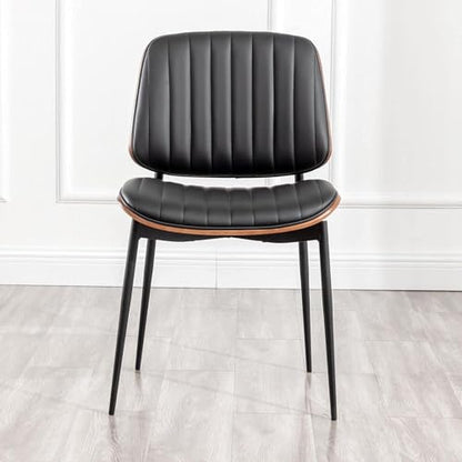 LUNLING Dining Chairs Set of 4 Mid Century Modern Retro Faux Leather Chair with Walnut Bentwood Upholstered Seat Metal Legs Chairs,Adjustable Foot for Kitchen Dining Room Chairs(Black) - color: Black, size: Set of 4