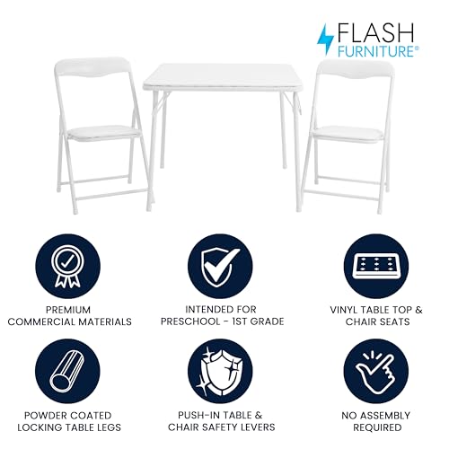 Flash Furniture Mindy Kids 3-Piece Folding Table and Chair Set, White | Daycare and Classroom, Children's Activity Table, Portable - color: White, size: 3 Piece Set