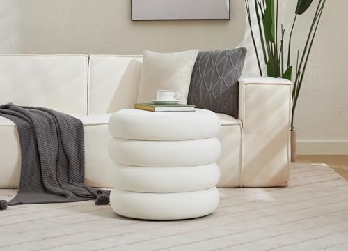 Flouki 19.5" Storage Ottoman Round, Vanity Stools for Bedroom, Entryway Ottoman for Console Table, Ottoman Stool for Girls Women, Foot Stool for Living Room, Velvet White - color: White