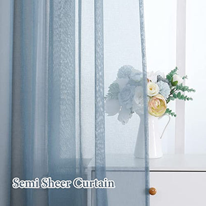 MIULEE Dusty Blue Linen Textured Semi-Sheer Curtains 54W×84L 2 Panels | Semi Transparent, Farmhouse, Window Net Panels with Rod Pocket for Bedroom Living Room - color: Dusty Blue, size: 54"W x 84"L (Pack of 2)