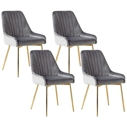 Velvet Dining Chairs Set of 4, Velvet Chairs, Kitchen Chair, Dining Room Chair, Dinning Chairs, with Golden Metal Legs, Mid-Century Modern Upholstered, for Living Room, Dining Room, Vanity Room, Gray - color: Grey, size: Set of 4