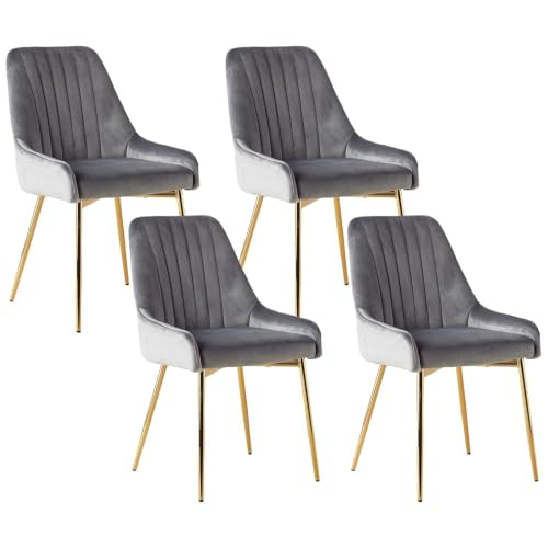 Velvet Dining Chairs Set of 4, Velvet Chairs, Kitchen Chair, Dining Room Chair, Dinning Chairs, with Golden Metal Legs, Mid-Century Modern Upholstered, for Living Room, Dining Room, Vanity Room, Gray - color: Grey, size: Set of 4