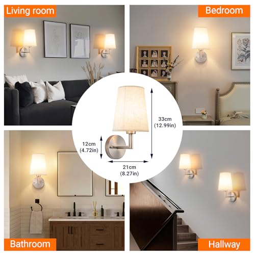 Wall Sconce Battery Operated Wall Light Fixure with Remote Control, Dimmable Battery Operated Wall Sconces Set Of Two, Indoor Wireless Wall Mounted Lamp with Rechargable Bulb For Bedroom Living Room - color: Nickel-SetOfTwo