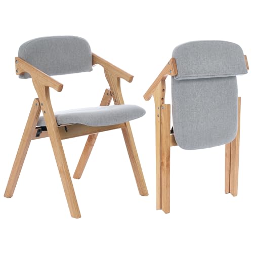 Folding Chairs with Padded Seats,Wooden Stackable Dining Chair,Easy to Store Foldable Dining Chairs for Kitchen, Living Room, Wedding Party Picnic (Grey) - color: Grey