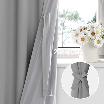 XWZO Full Shading Blackout Curtains 45 Inches Length with Tiebacks- Heat and Light Blocking Ring Top Window Drapes with Black Liner Backing for Bedroom/Kid's Room, Light Grey, W38 x L45, Set of 2 - color: Light Grey, size: 38"W x 45"L (Pack of 2)