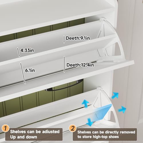 Maupvit Large Shoe Storage Cabinet with 6 Flip Drawers, Freestanding Shoe Organizer with Metal Handles for Entryway, Narrow Shoe Rack Cabinet, White - color: White, style: 6-Drawers