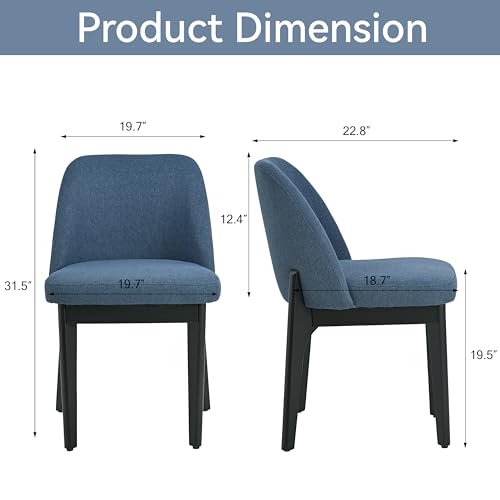 VKNOW Upholstered Wood Dining Chairs Set of 2 with Modern Fabric, Blue | Modern Dining Room Chairs with Wood Legs and Padded Seats, Kitchen Chairs for Restaurant, Living Room, No Wobble - color: Blue-black Leg, size: 2 PCS