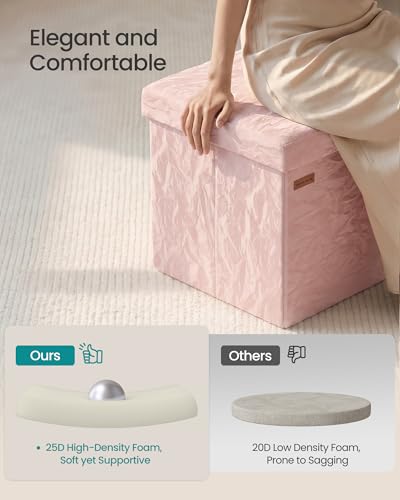 SONGMICS Storage Ottoman, Textured PU Leather Footstool, Foldable Footrest with Cushion, for Living Room and Bedroom, 15 x 15 x 15 Inch, Pink, Minota Collection ULSF522SA01 - color: Pink (Wthout Legs)
