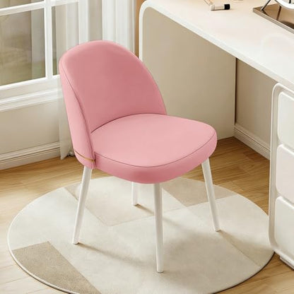 JPBSTO Swivel Vanity Chair No Wheels, Armless Desk Chair with Metal Legs, Accent Dining Chair with Ergonomic Backrest for Bedroom, Office, Dining Room, Pink - color: Pink, size: Set of 1