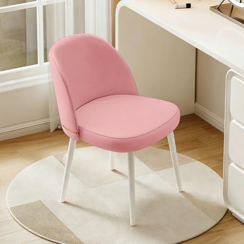 JPBSTO Swivel Vanity Chair No Wheels, Armless Desk Chair with Metal Legs, Accent Dining Chair with Ergonomic Backrest for Bedroom, Office, Dining Room, Pink - color: Pink, size: Set of 1