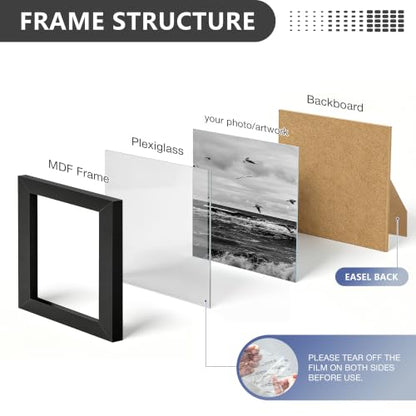4x4 Picture Frame, Wall Mount or Tabletop Photo Frames with Engineered Wood, Black 4 Pack - color: Black, size: 4x4-4PK