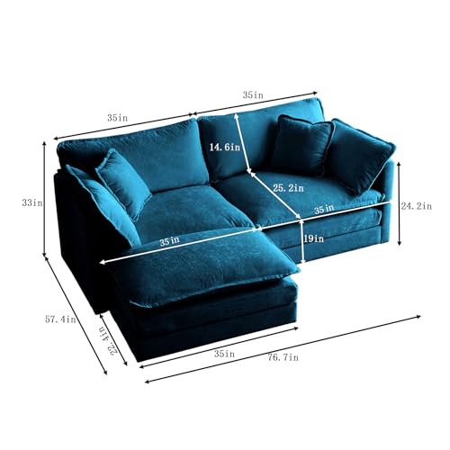 76.7” Oversized Blue Loveseat Sofa, 2 Seater Large Sectional Couches for Living Room, Chenille Fabric Modular Sectional Sofa with 1 Ottoman, Deep Seat Home Sofas Set, Love Seat Couches - color: Blue, size: 2 Seater + 1 Ottoman