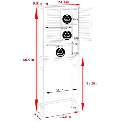 Yardenaler Over-The-Toilet Storage Shelf with Doors, Bathroom Freestanding Bamboo Organizer Space Saver with Adjustable Shelf, Natural - color: Natural