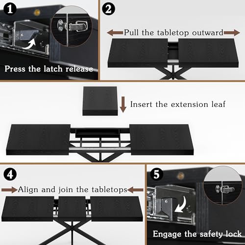 Extendable Dining Room Table for 4 6 8,55"-70" Kitchen Table Leaf,Black | Expandable Rectangle Dining Table,Wood Dining Table w/ Hidden Leaf & Storage, Space Saving, Kitchen Dining Living Room,Modern - color: Removable Leaf 55"-71" Black