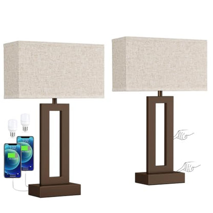 Seealle Bedroom Lamps for Night Stands - Touch Control, 3 Way Dimmable, USB C+A Charging, LED Bulbs, Easy Assembly(Yellow&Coffee) - color: R. Yellow&Coffee, size: Medium(19.6in)