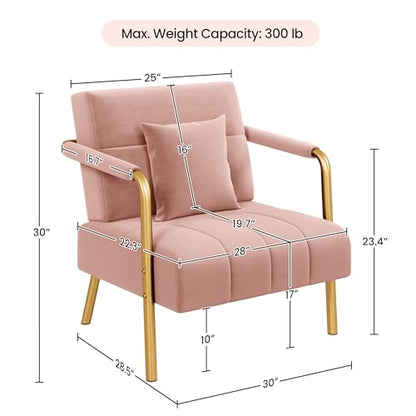 Yaheetech 30" Velvet Sofa Chair Accent Sofa with Gold Metal Leg, Pink | Velvet Small Sofa Chair Mini Couch with Gold-Tone Metal Arms and Legs for Living Room, Home Office, Bedroom - color: Pink, size: 30" W