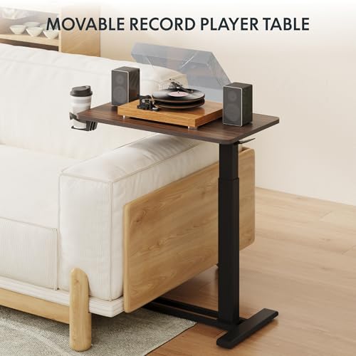 FLEXISPOT H7 28" Pneumatic Height-Adjustable Overbed Table with Wheels | C-shaped bedside table,Medical End Table,Rolling Cart TV Tray,Laptop desk for Hospital Home use,27.6"W x 15.7"D,Mahogany - color: Mahogany, size: Small