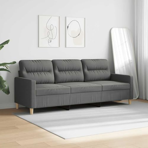 3-Seater Sofa Dark Gray FabricCouch with Metal Frame and Foam Cushions, Rectangular Mid-Century Modern Settee Furniture for Living Room and Office Seating - size: 3-Seater