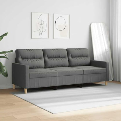 3-Seater Sofa Dark Gray FabricCouch with Metal Frame and Foam Cushions, Rectangular Mid-Century Modern Settee Furniture for Living Room and Office Seating - size: 3-Seater