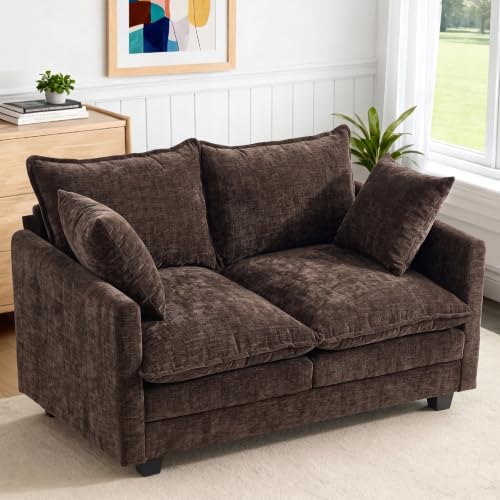 50'' Loveseat Sofa Cloud Sofa Couch, Modern Loveseats 2 Seat Couch 27" Deep Seat with 2 Pillows for Small Spaces Apartment Studio Office Bedroom Living Room, Brown - color: Brown, size: 50"