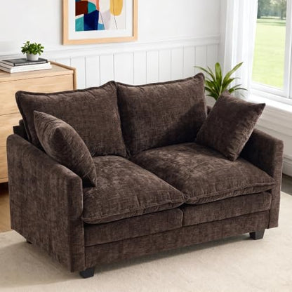 50'' Loveseat Sofa Cloud Sofa Couch, Modern Loveseats 2 Seat Couch 27" Deep Seat with 2 Pillows for Small Spaces Apartment Studio Office Bedroom Living Room, Brown - color: Brown, size: 50"