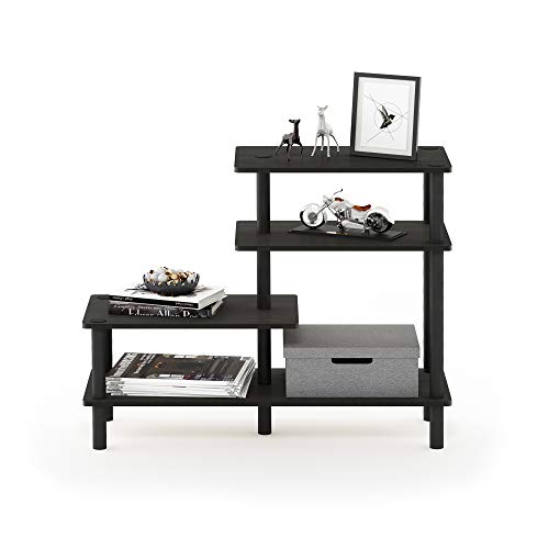 Furinno Turn-N-Tube 3-Tier Side Display Rack, Espresso/Black | Tool-Free Open Frame Book Shelf, Accent Display Shelf, for Organization and Storage, Living Room, Garage, Home Office - color: Espresso/Black, style: 4-Tiers, Side Ladder