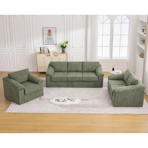 Oversized Boneless Couch Sets, Modern 3 Seater Sofa, Loveseat Sofa with Accent Sofa Chair, Floor Cloud Couch Sets with Extra Comfy Soft Deep Seats for Living Room, No Assemby, Set of 3, Green - color: Green, size: 1+2+3 Seater Sofa