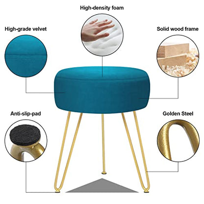 GERANT Multifunctional Vanity Stool - Velvet Footrest Stool-Upholstered Chair Stool -Ottoman Round Modern Dressing Chair - Side Coffee Table Seat with Golden Metal Leg for Living Room (Peacock Blue) - color: Peacock Blue