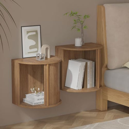Floating Nightstand Set of 2 with Sliding Roller Shutter Doors,Walnut | Set of 2 Floating Nightstands,Smooth Sliding Roller Shutters Hide Clutter.Curved Rounded Edges,Space-saving. - color: Floating Nightstand-walnut