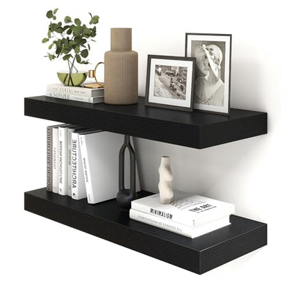 30 Inch Floating Shelves, 12'' Deep Black Shelves for Wall Set of 2 | Invisible Brackets, Engineered Wood, Mounting Hardware Included, 45LBS, Bathroom, Laundry Room, Kitchen, Living Room - color: Black, size: 30W x 11.6D x 2H, 2 Pack