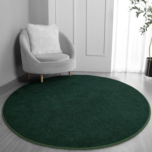 FlyDOIT Round Area Rugs for Bedroom Living Room, 5x5 Dark Green Super Soft Comfy Thickened Memory-Foam Indoor Circle Carpet, Modern Aesthetic Minimalist Carpet for Boys Girls Adults Nursery Home Décor - color: Dark Green, size: 5' (Round)