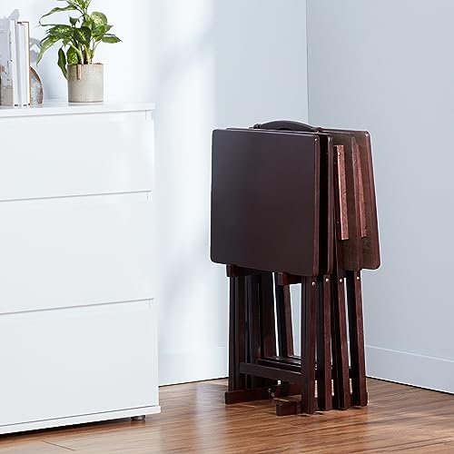 Amazon Basics Portable Foldable TV Tray Table with Storage Rack, Space-Saving Design, Sturdy Wood, 14.6" L x 19" W x 26" H, Espresso, 4-Pack - color: Espresso