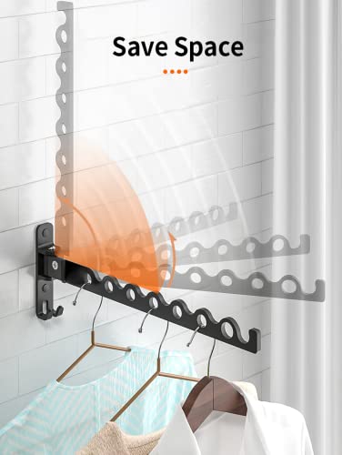 Dr.DJ Wall Mount Coat Hanger Rack, Laundry Clothes Drying Organizer Aluminium Retractable Folding Indoor Wall Mounted Hanger Space Saver for Laundry Room Bedroom (2 Racks) Black - color: Black 2 Racks