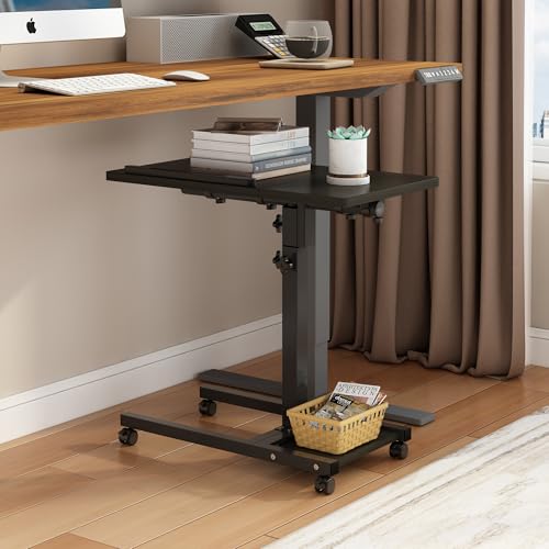 TigerDad Mobile Adjustable Height Laptop Stand PC Computer Portable Notebook Swivel Laptop Desk Rolling Table Desk Cart Tiltable with Wheels Casters& Mouse Pad Table - color: Dekuwood