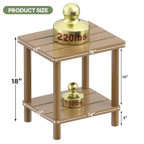 Outdoor Side Table with 2-Tier, Bamboo Small Patio Adirondack Tables | Brown,Easy Assembly,Easy Maintenance,Weather Resistant,Indoor,Outdoor,Patio,Pool,Porch - color: Brown, size: Square Table