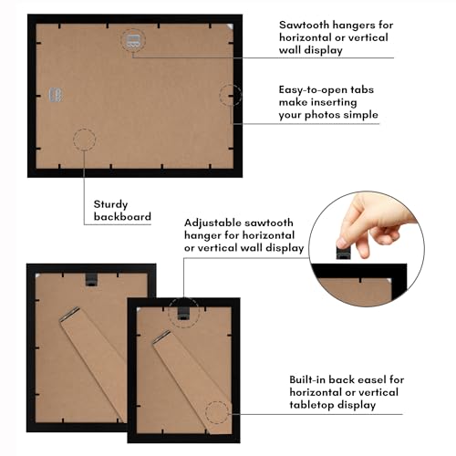 Americanflat Set of 7 Picture Frames with Shatter-Resistant Glass - Gallery Wall Frame Set with One 16x12, Two 9x12, and Four 6x8 Frames - Signature Collection - Black - color: Black, style: 7 Pack