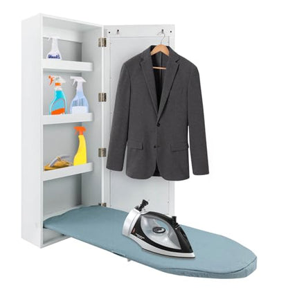 Wall Mounted Ironing Board with Storage Cabinet Built in Swivel Ironing Board with 3Tier Shelf & Dressing Mirror for Home Apartment & Small Spaces