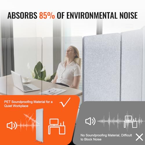 VEVOR 2FT Room Divider, 3 Panel PET Polyester Soundproof Room Screen, Folding Privacy Divider Portable Partition Divider for Room Separation, Freestanding Room Partitions for Office Study, Grey
