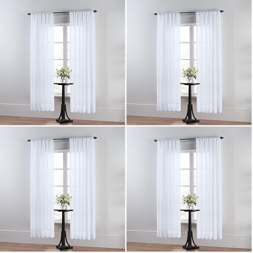 Thermoregulating Semi-Sheer Curtains – Energy-Saving Privacy Panels with UV Light Deflection, Heat & Cold Insulation (White, 84L x 59W, Pack of 4) - color: White, size: 59"W x 84"L (Pack of 4)