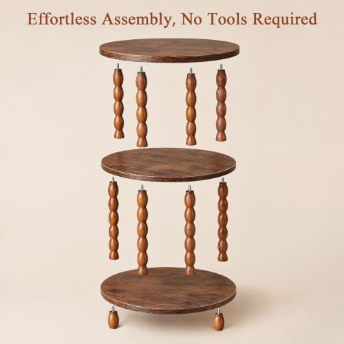 Small Round Narrow Side Table, 3-Tier End Table with Storage | 11.8″ x 11.8″ x 22.6″, Solid Wood Spindle Legs, Easy Assembly, No Tools Required, Vintage Style, Space-Saving, Easy to Clean