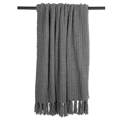 J & M Home Fashions Chenille Luxury Thick Woven Throw with Fringe, Gray - color: Gray
