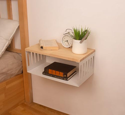 Floating Nightstand with White Metal Base, Wooden Top and Sturdy Metal Base, Minimalist Bedside Table, Wall Mounted Shelf, Bedside Shelf (Natural) - color: Natural