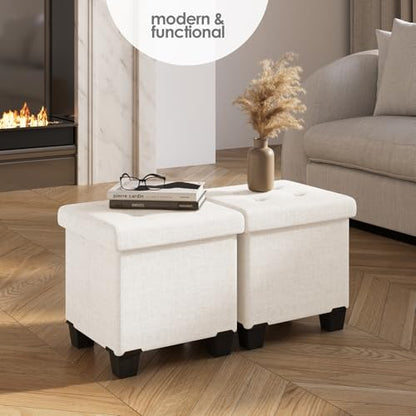 Storage Ottoman Cube with Small Bin, 15-in Square Ottoman with Storage for Living Room and Bedroom, Small Ottomans Foot Rest, Fabric Foot Stools Ottomans Max 330lbs, Cream - color: 09 - Cream