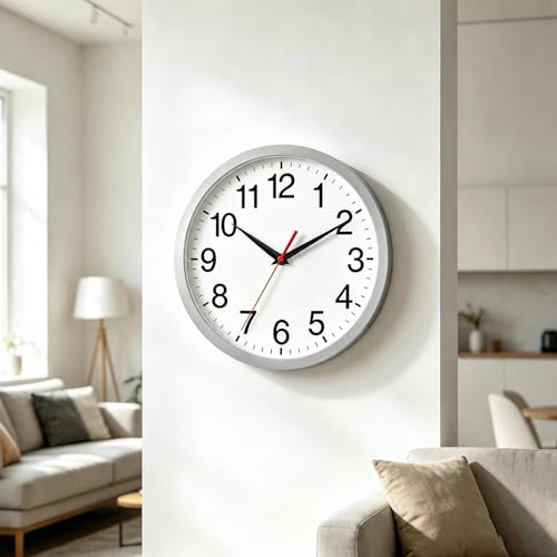 Wall Clock Analog 8 Inch Silver Battery Operated Silent Clock | Easy To Read, Non Ticking, Round, Accurate, Kitchen, Living Room, Classroom, Office, School - color: B_silver, size: 8 Inch