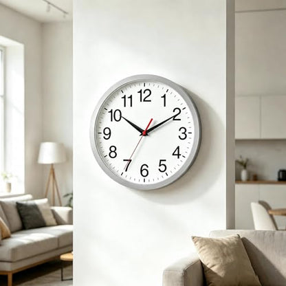 Wall Clock Analog 10 Inch Silver Battery Operated Silent Clock | Easy To Read, Non Ticking, Round, Accurate, Kitchen, Living Room, Classroom, Office, School - color: B_silver, size: 10 Inch