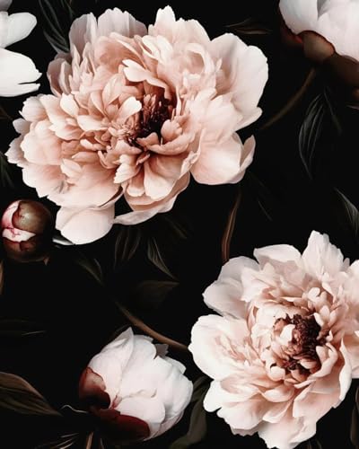 Black Pink Vintage Floral Peel and Stick Wallpaper 17.5" x 393" | Waterproof Vinyl Self Adhesive Removable Renter Friendly Floral Contact Paper - color: Black Pink, size: 17.5" x 393"