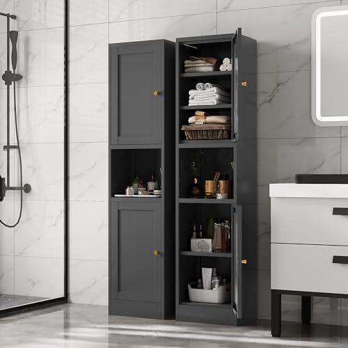 67" Tall Narrow Storage Cabinet with Doors and Open Shelf,Metal Pantry Cabinet,Shaker Style Slim Cabinet with Adjustable Shelves,for Bathroom Kitchen Laundry Small Spaces, Black, 1Pc - color: Black, size: 11.8"D x 15.7"W x 67"H-B