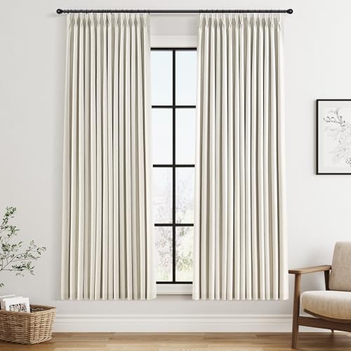 Joywell 100% Blackout Linen Pinch Pleated Curtains 72 in for Bedroom Cream | Natural Beige Ivory, Black Out Thermal Insulated Room Darkening, Pleat Drapes for Living Dining Room, 2 Panels Set, 40x72 - color: Natural Cream, size: 40"W x 72"L (Pack of 2)