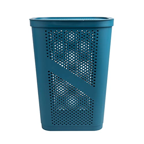 Mind Reader 60L Slim Laundry Hamper, Clothes Basket, Lid, Ventilated, Plastic, Set of 2, Blue - color: Blue, size: 2-Pack