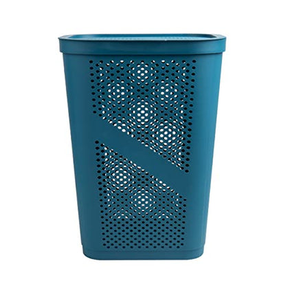 Mind Reader Slim Laundry Hamper with Lid, 60L Clothes Basket, Ventilated Plastic, Blue - color: Blue, size: Single
